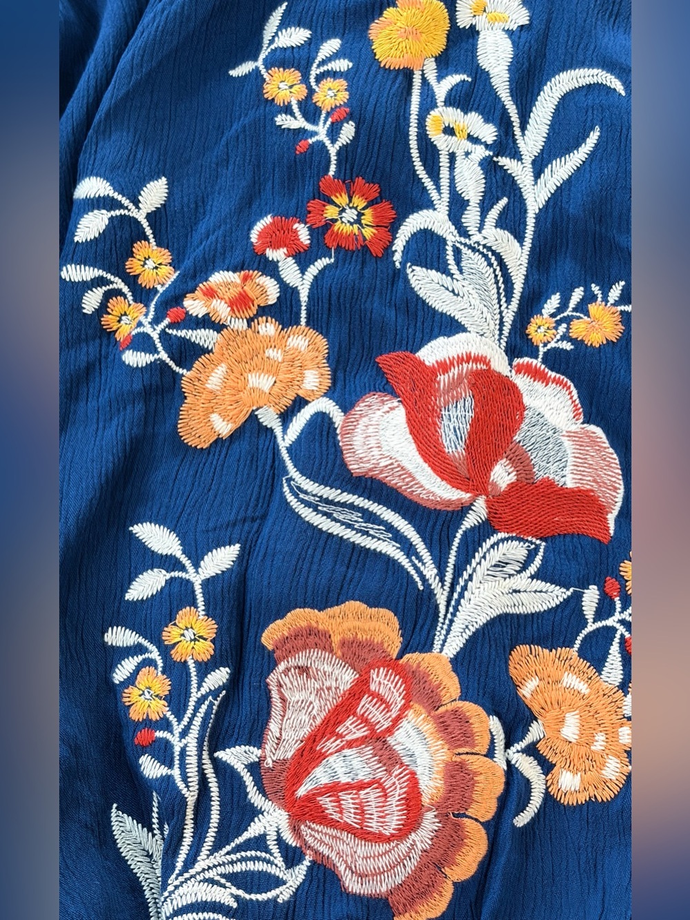 NWT SZL Tracy Evans Royal Blue Embroidered Tassel Peasant Tunic - Picture 3 of 6